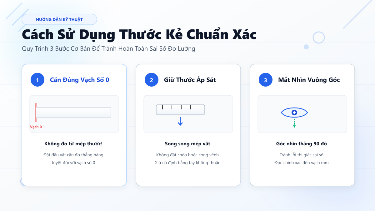 Hướng dẫn từng bước cách sử dụng thước kẻ căn vạch số 0 chuẩn xác và nhìn góc 90 độ