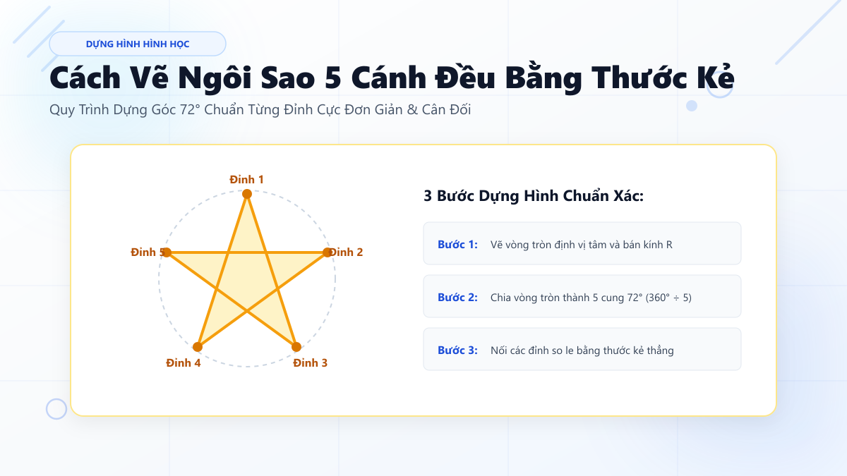 Hướng dẫn dựng hình và vẽ ngôi sao 5 cánh đều bằng thước kẻ và compa theo góc 72 độ